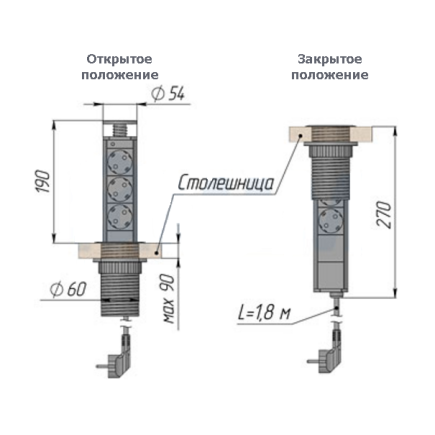 Розетка CD-MD3R60-S (silver) встраиваемая в столешницу 