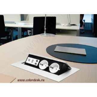 Розетка CD-2QS (Silver) (USB, LAN) встраиваемая в столешницу (без провода)