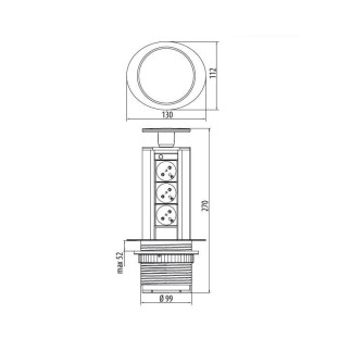Розеточный блок CD-3Q100R BL (black) чёрный встраиваемый в столешницу